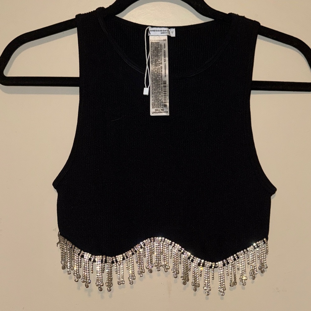 Zara fringed rhinestone crop top cover